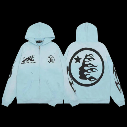 Hellstar Zip Up Hoodie Blue