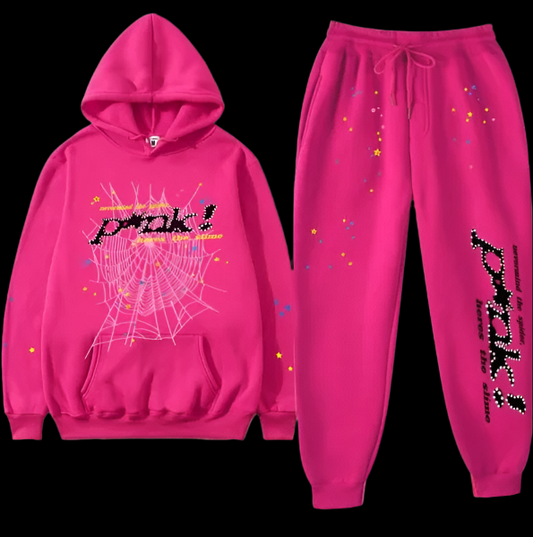 Sp5der Hoodie Set Pink