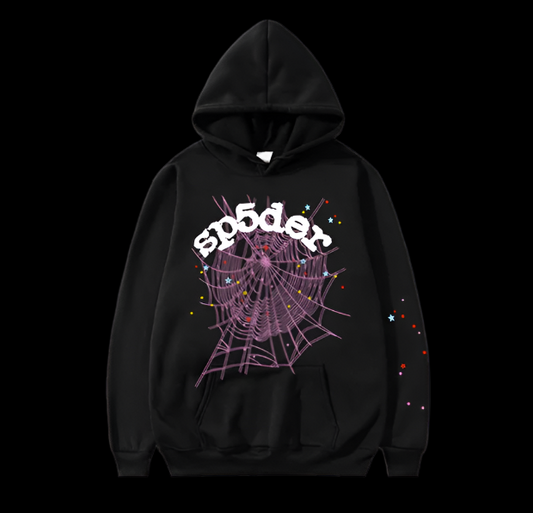 Sp5der Black Hoodie Purple Web